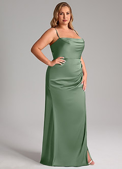 Azazie Leonis Bridesmaid Dresses Matcha Mermaid Pleated Stretch Satin Convertible Dress image14