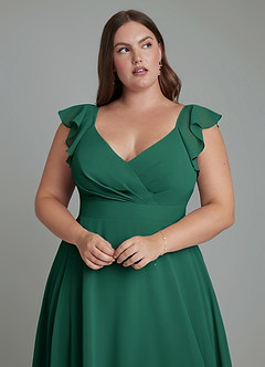 Azazie Leilani At-home Try On Dresses Emerald A-Line Pleated Chiffon Dress image11