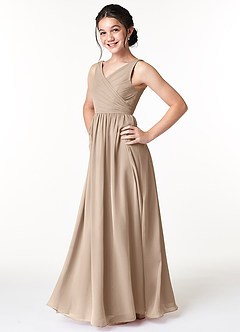 Azazie Sawyer Junior Taupe A-Line Pleated Chiffon Dress image5