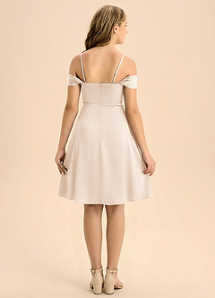 Azazie Anselie Junior Jurk van Stretch Satijn met A-Lijn Geplooid Wit Albast image2