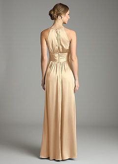 Azazie Bonnie Bridesmaid Dresses Champagne A-Line Pleated Stretch Satin Dress image5