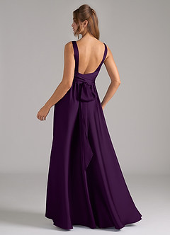 Azazie Kora Bridesmaid Dresses Grape A-Line Pleated Stretch Satin Dress image6