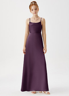 Azazie Shale Junior Plum A-Line Stretch Satin Dress image6
