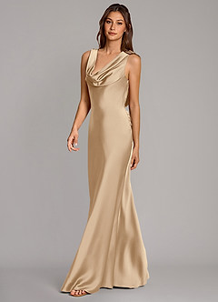 Azazie Cheryl Bridesmaid Dresses Champagne Mermaid Stretch Satin Dress image3