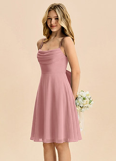 Azazie Bear Junior Vestido de Rosa Polvorienta de Gasa de Corte en A con Plisado image4