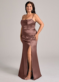 Azazie Saige Brudtärnklänningar Klä av Tubklänning i Metallisk satin Av axeln Espresso Konvertibel image13