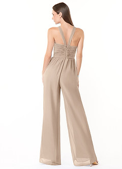 Azazie Berdie Bridesmaid Dresses Taupe Halter Chiffon Jumpsuit image2