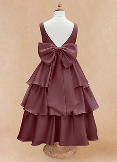 Azazie Margie Robe Demoiselle D'honneur Fillette Robe Trapèze en Satin extensible Arc Sangria image5
