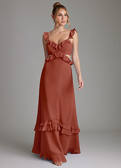 Azazie Malaya Bridesmaid Dresses Auburn A-Line Corset Chiffon Dress image4