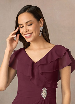 Azazie Snapdragon Kleider für die Brautmutter A-Linie V-Hals Gerüscht Chiffon Kleid Cabernetrot image3