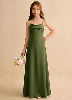 Azazie Mirabella Girls Formal Jurken voor bloemenmeisjes Kolom Jurk van Stretch Satijn Sweetheart-halslijn Olijf image5