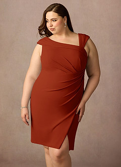 Azazie Cecily Mother of the Bride Dresses Rust Sheath Stretch Crepe Dress image11