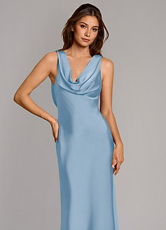 Azazie Cheryl Vestidos de damas de honor Vestido de Azul Pálido de Satén Elástico de Corte Sirena image6