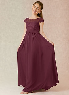 Azazie Silvermist Junior Cabernet A-Line Pleated Chiffon Dress image3