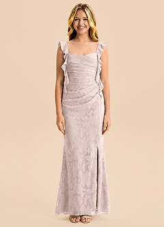 Azazie Jessamine Junior Blushing Pink Mermaid Sweetheart Neckline Floral Burnout Dress image5