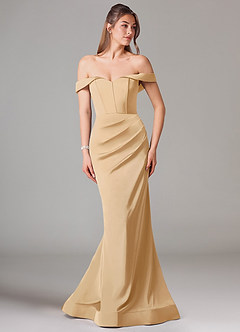 Azazie Everly Vestidos de damas de honor Vestido de Oro de Satén Elástico de Corte Sirena Convertible con Vestidos sin tirantes image3