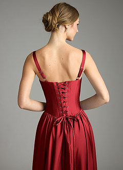 Azazie Evadina Bridesmaid Dresses Scarlet A-Line Corset Stretch Satin Dress image6