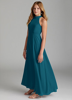 Azazie Clarice Junior Ink Blue A-Line Side Slit Chiffon Dress image5