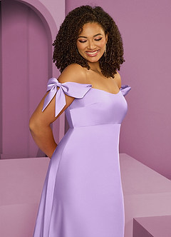 Barbie ♥ Azazie Bridesmaid Dresses Lilac Sheath Off the Shoulder Stretch Satin Convertible Dress image12