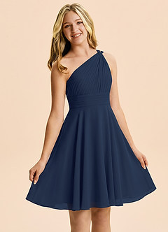 Azazie Charlize Junior Dark Navy A-Line Pleated Chiffon Dress image5