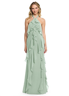 Azazie Velma Bridesmaid Dresses Agave A-Line Side Slit Chiffon Dress image1