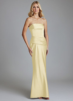 Azazie Lenya Final Sale Lemon Sorbet Sheath Pleated Stretch Satin Dress image5