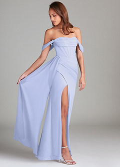 Azazie Amyra Robes de demoiselle d'honneur Robe Fourreau Convertible en Mousseline de soie Épaule décolletée Lavande image3