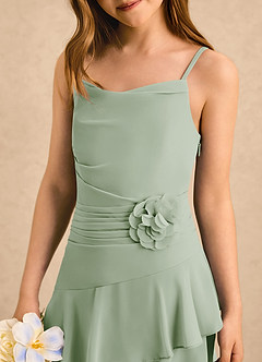 Azazie Indiah Girls Formal Blomsterpigekjoler A-Line Rynket Chiffon Gulv-længde Kjole image6