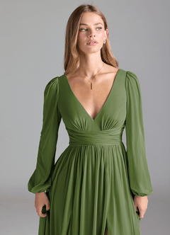 Azazie Norah Robes de demoiselle d'honneur Robe Trapèze en Maille Olive image7