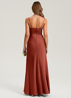Azazie Lidia Bridesmaid Dresses Terracotta Mermaid Side Slit Stretch Satin Dress image2