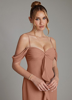Azazie Karmela Bridesmaid Dresses Bronzer A-Line Off the Shoulder Chiffon Dress image3