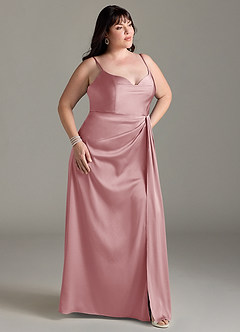 Azazie Brielle Bridesmaid Dresses Dusty Rose A-Line Cowl Spaghetti Straps Stretch Satin Dress image9