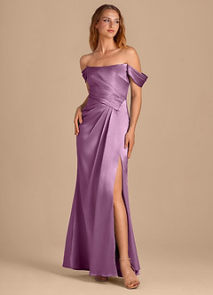 Azazie Shea Robes de demoiselle d'honneur Robe Sirène Convertible en Satiné métallisé Épaule décolletée Glycine image1