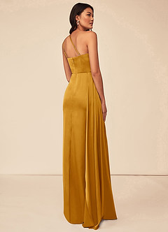 Azazie Maron Bridesmaid Dresses Butterscotch A-Line One Shoulder Stretch Satin Dress image4