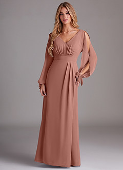 Azazie Matilda Bridesmaid Dresses Cedar Rose A-Line Long Sleeve Chiffon Dress image3