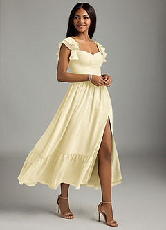 Azazie Anaya Bridesmaid Dresses Lemon Sorbet A-Line Sweetheart Neckline Chiffon Dress image3