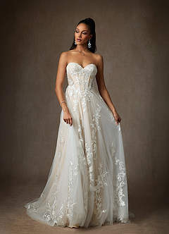 Azazie Aurorie Robes de mariée Robe Trapèze en Tulle Paillettes Diamant Blanc Champagne image4