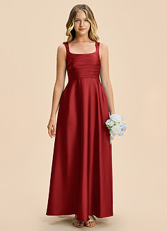 Azazie Azaria Junior Pomegranate A-Line Pleated Stretch Satin Dress image3