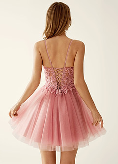 Linevange Dusty Pink Beading Lace Sequin Embroidery Tulle Mini Dress image6