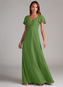 Azazie Soren Bridesmaid Dresses Basil A-Line Ruched Chiffon Dress image3