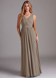 Azazie Kingsley Bridesmaid Dresses Taupe A-Line Lace Chiffon Dress image1