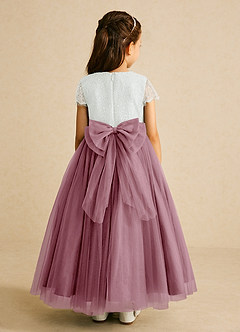Azazie Bumblebee Flower Girl Dresses Ivory Vintage Mauve A-Line Lace Tulle Dress image3