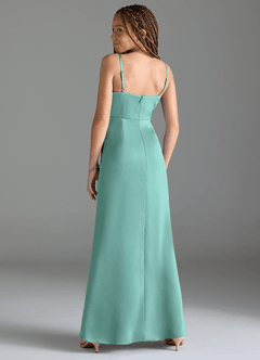 Azazie Maci Junior Aqua Mermaid Pleated Stretch Satin Dress image5