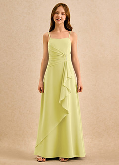 Azazie lolly Girls Formal Robe Demoiselle D'honneur Fillette Robe Trapèze en Mousseline de soie Plissée Sorbet Citron image4