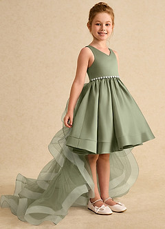 Azazie Julietta Flower Girl Dresses Pistachio Ball-Gown Convertible Tulle Dress image3