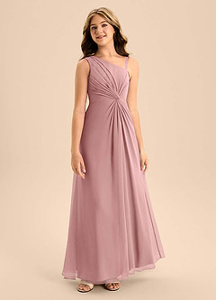 Azazie Brooke Junior Vestido de Rosa Polvorienta de Gasa de Corte en A con Corte Lateral image5