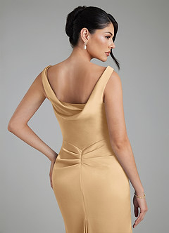 Azazie Spencer Bridesmaid Dresses Gold Mermaid Pleated Stretch Satin Dress image8