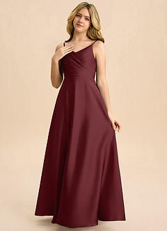 Azazie Bug Junior Jurk van Stretch Satijn met A-Lijn Geplooid Cabernet image3