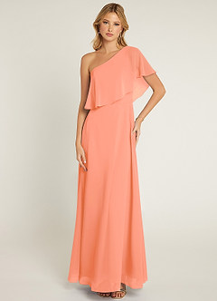 Azazie Lizzy Vestidos de damas de honor Vestido de Atardecer de Gasa de Corte en A con Hombro unilateral image1