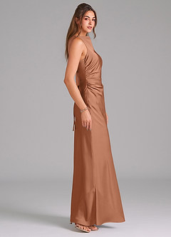 Azazie Evadne Bridesmaid Dresses Bronzer A-Line Pleated Stretch Satin Dress image4